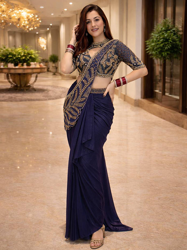 Blue Rangoli Silk Embroidey Sequins Work Indo-Western Set