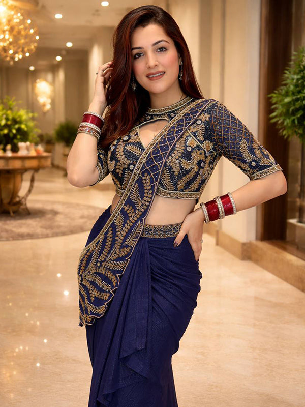 Blue Rangoli Silk Embroidey Sequins Work Indo-Western Set