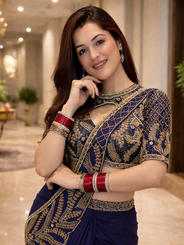 Blue Rangoli Silk Embroidey Sequins Work Indo-Western Set