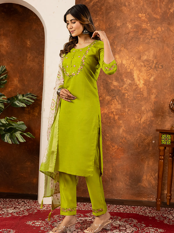 Parrot Embroidered With Hand Work Suit Set