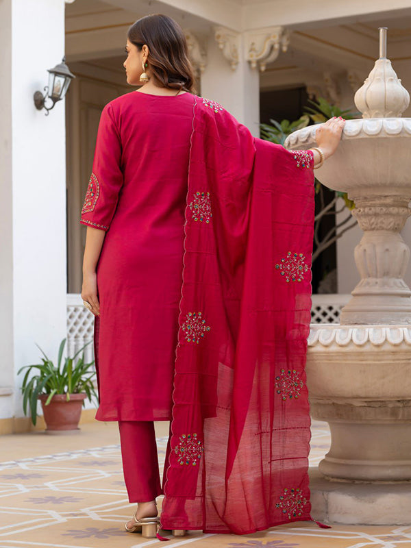 Pink Embroidery Sequins Work Viscose Mango Silk Anarkali Kurti Set