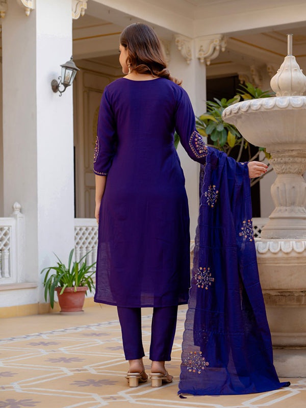 Purple Embroidery Sequins Work Viscose Mango Silk Anarkali Kurti Set