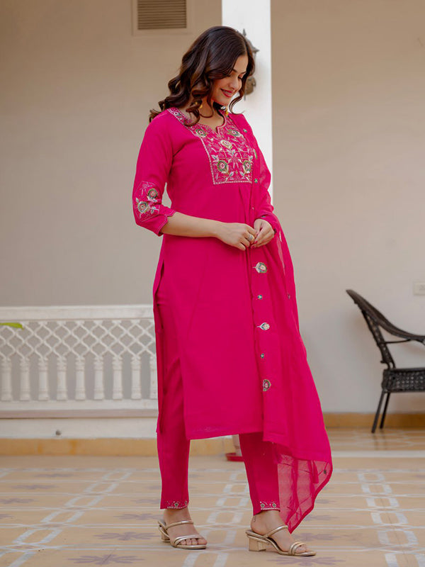 Pink Embroidery Sequins Work Viscose Mango Silk Anarkali kurti With Maslin Dupatta