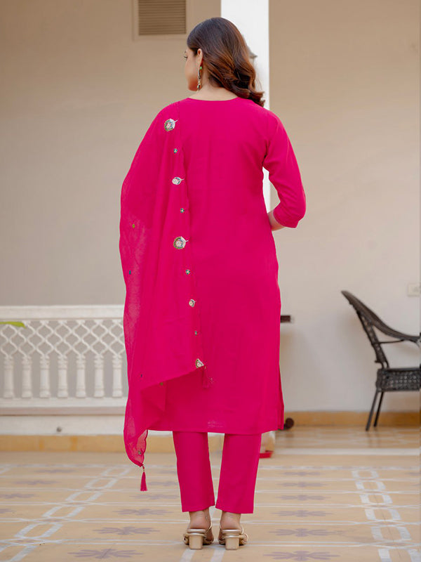 Pink Embroidery Sequins Work Viscose Mango Silk Anarkali kurti With Maslin Dupatta