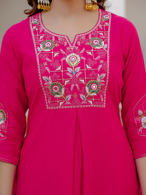 Pink Embroidery Sequins Work Viscose Mango Silk Anarkali kurti With Maslin Dupatta