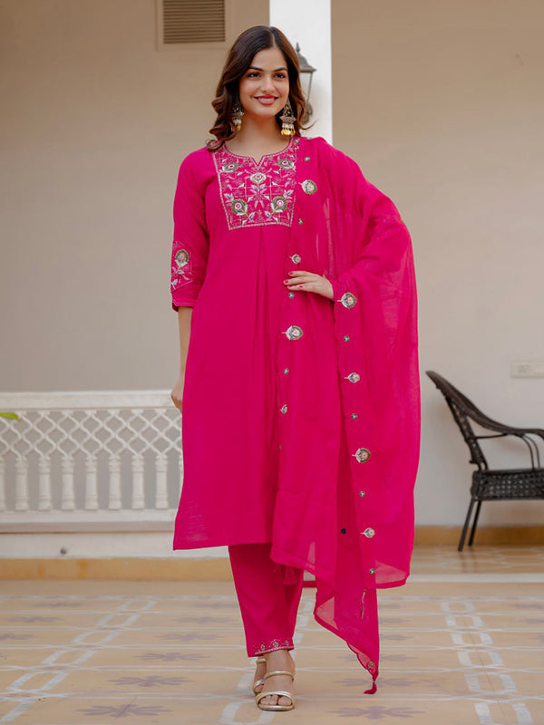 Pink Embroidery Sequins Work Viscose Mango Silk Anarkali kurti With Maslin Dupatta