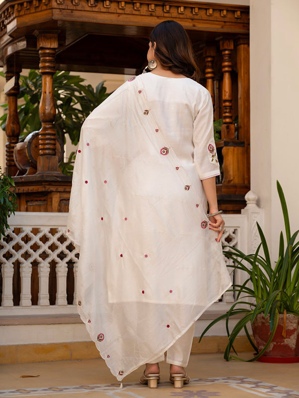 White Embroidery Sequins Work Viscose Mango Silk Anarkali kurti With Maslin Dupatta