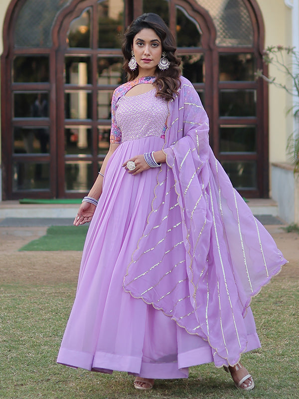 Light Purple Faux Georgette with Rich Floral Printed Gown With Dupatta