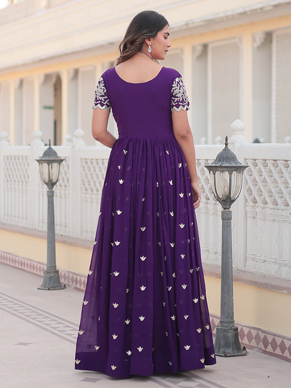 Violet Coding Sequins Embroidered Faux Blooming Gown