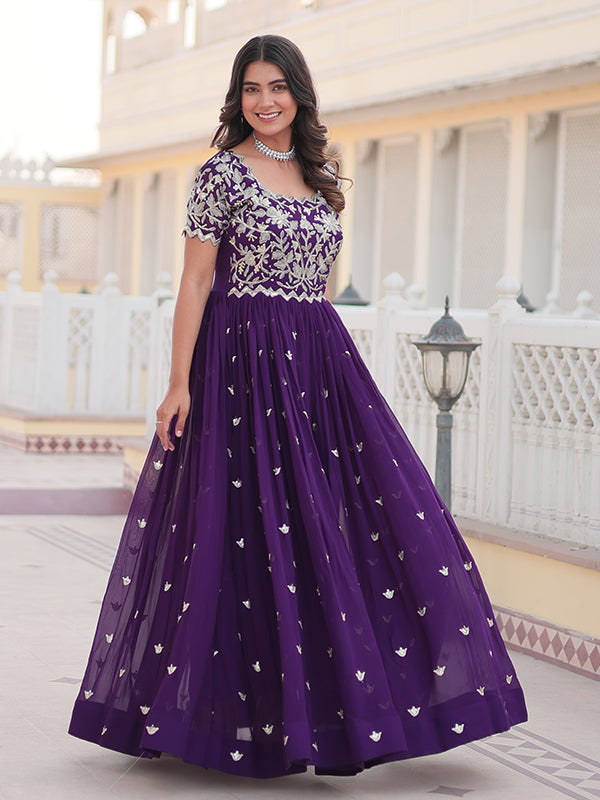Violet Coding Sequins Embroidered Faux Blooming Gown