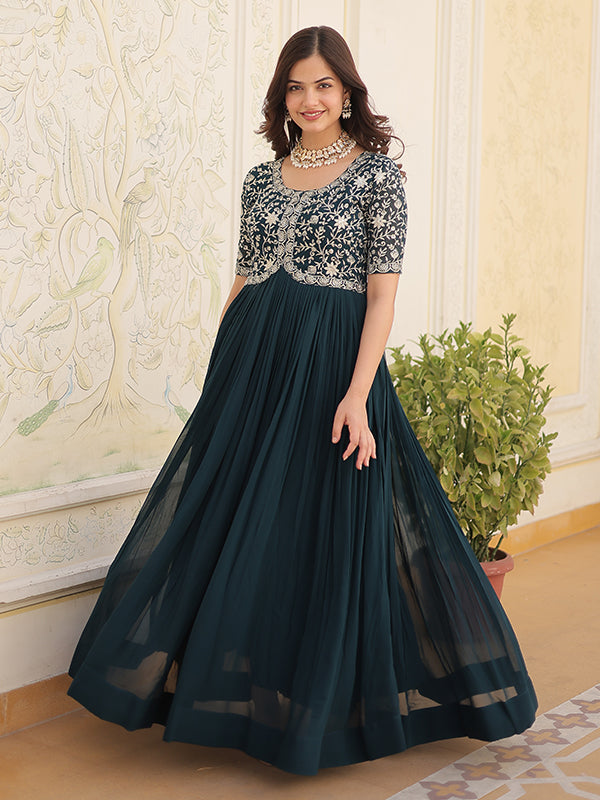 Rama Faux Blooming With Embroidery Zari Sequins Gown