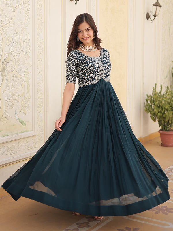 Rama Faux Blooming With Embroidery Zari Sequins Gown