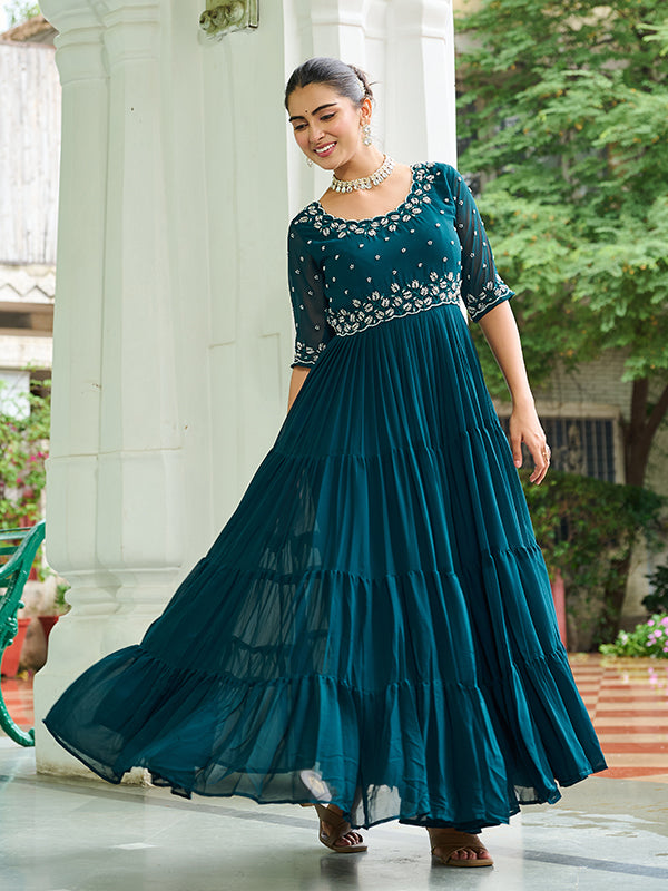 Rama Faux Blooming With Embroidery Zari Sequins Gown