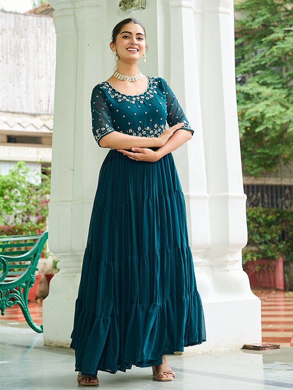 Rama Faux Blooming With Embroidery Zari Sequins Gown