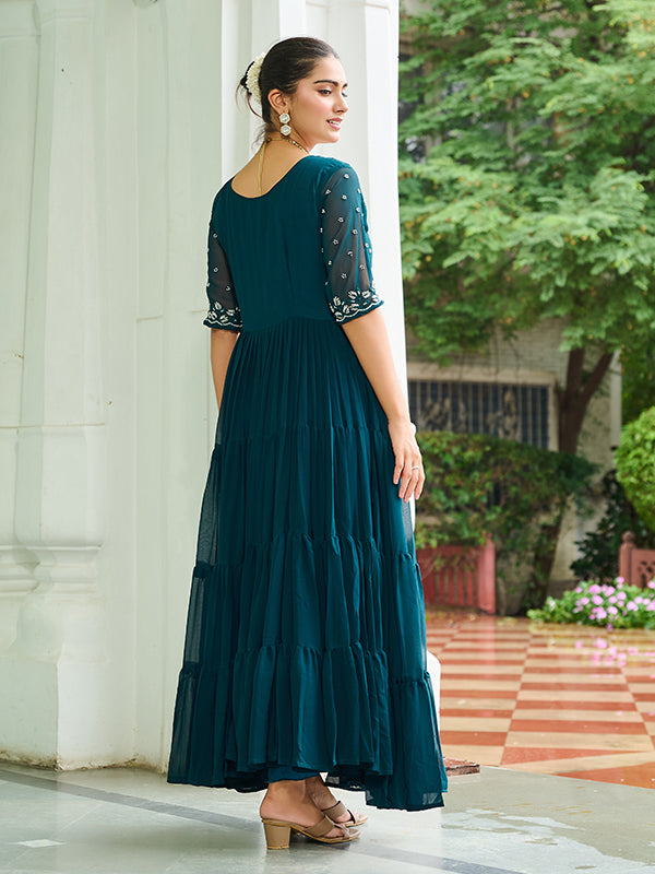 Rama Faux Blooming With Embroidery Zari Sequins Gown