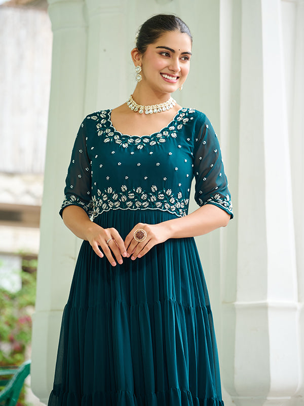 Rama Faux Blooming With Embroidery Zari Sequins Gown