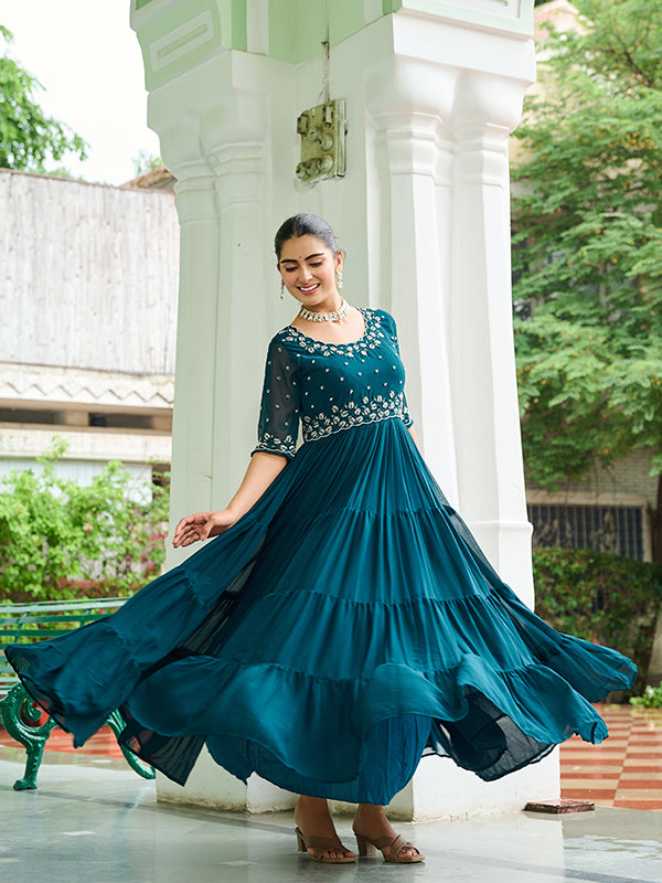 Rama Faux Blooming With Embroidery Zari Sequins Gown