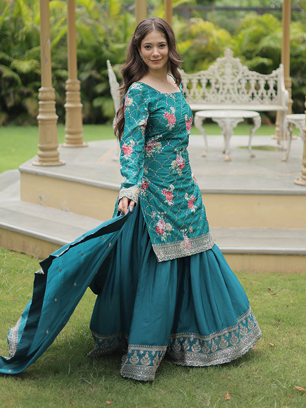 Rama Chinnon Sequins & Embroidered Kurti With Palazzo Set