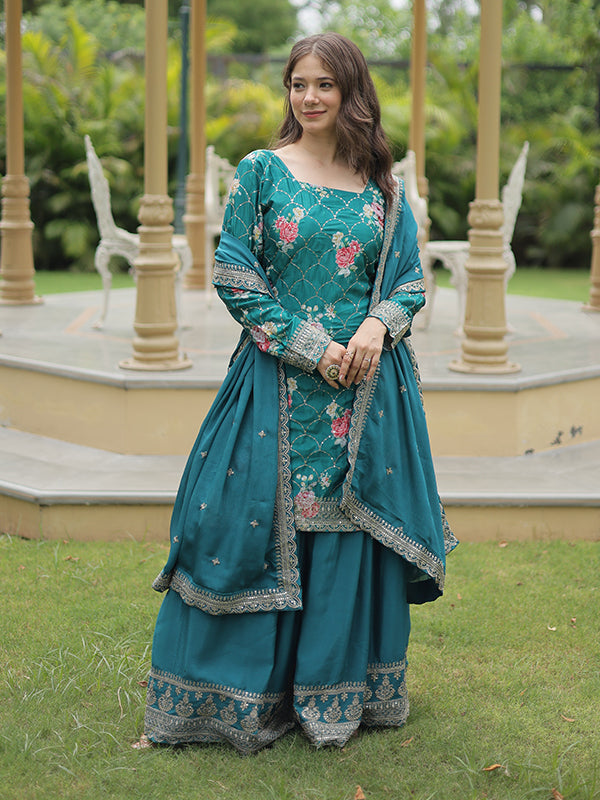 Rama Chinnon Sequins & Embroidered Kurti With Palazzo Set