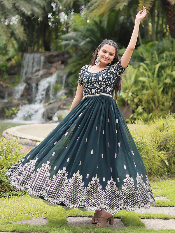 Rama Faux Blooming With Embroidery Zari Sequins Gown