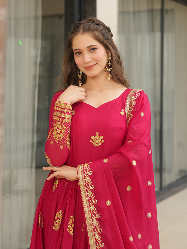 Pink Georgette Embroidered Kurta With Dupatta