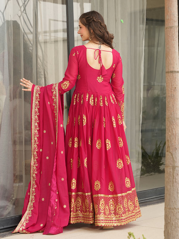 Pink Georgette Embroidered Kurta With Dupatta