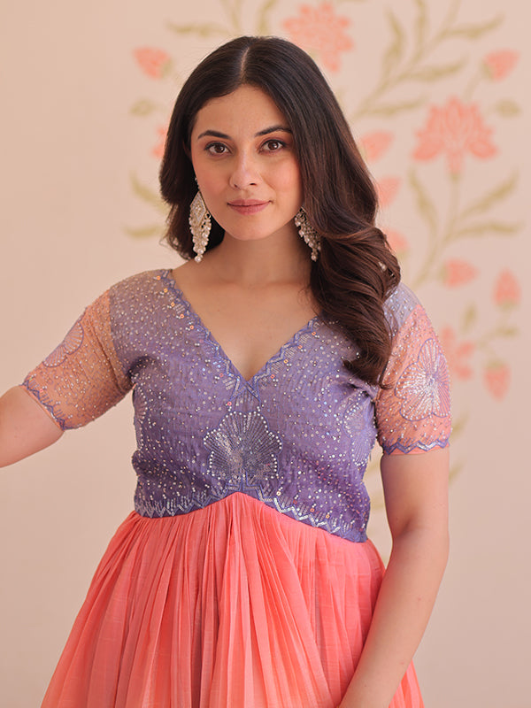 Lovender Gold Crush With Beads Embroidered Work Gown
