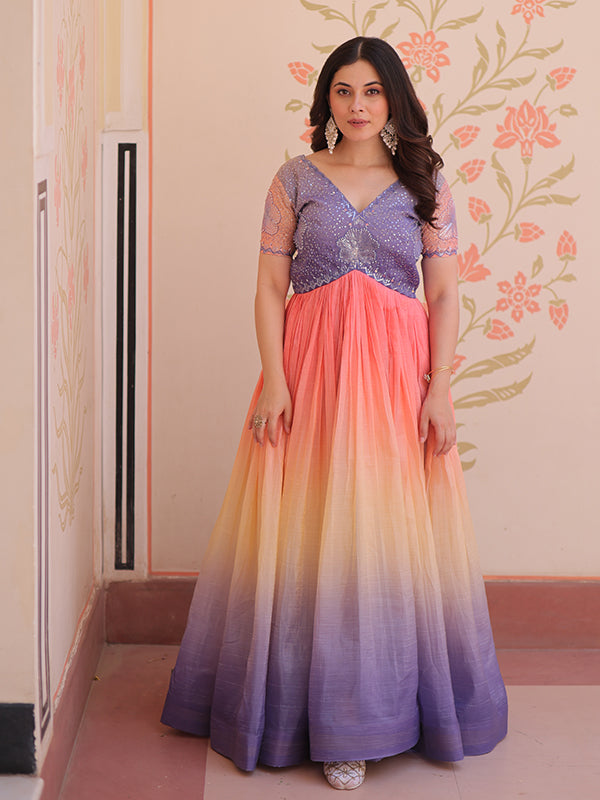 Lovender Gold Crush With Beads Embroidered Work Gown
