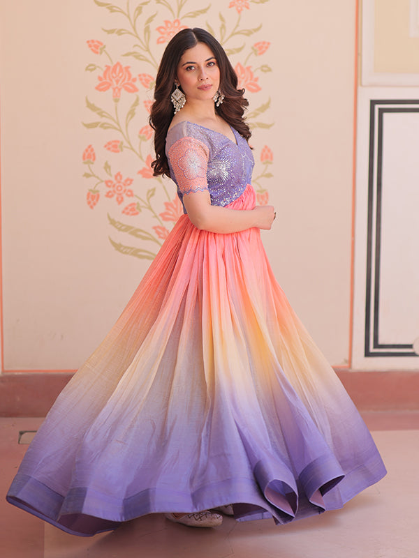 Lovender Gold Crush With Beads Embroidered Work Gown