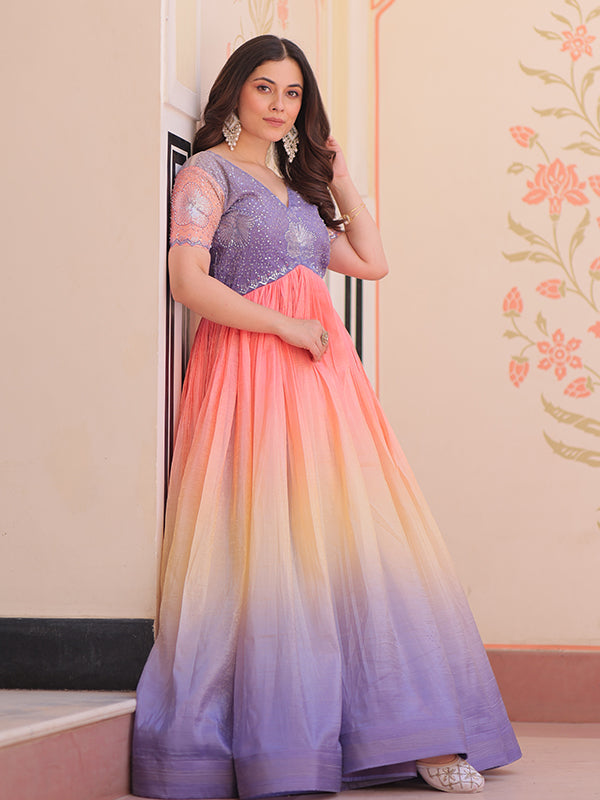 Lovender Gold Crush With Beads Embroidered Work Gown
