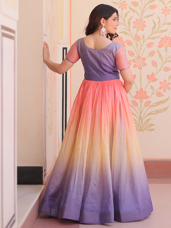 Lovender Gold Crush With Beads Embroidered Work Gown