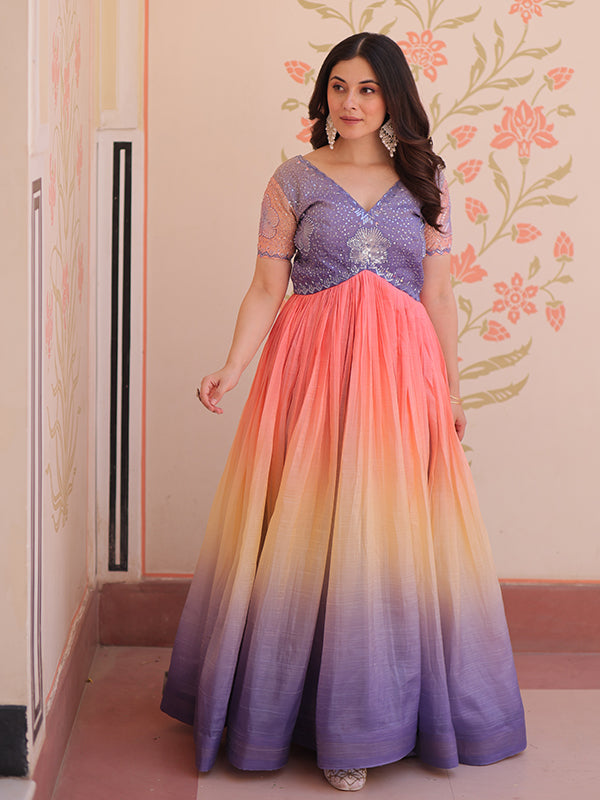 Lovender Gold Crush With Beads Embroidered Work Gown