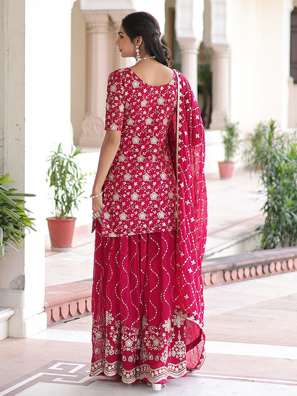 Pink Sequins Embroidered Work Georgette Sharara Suit