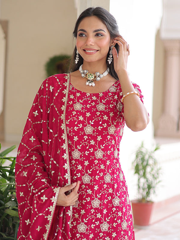 Pink Sequins Embroidered Work Georgette Sharara Suit