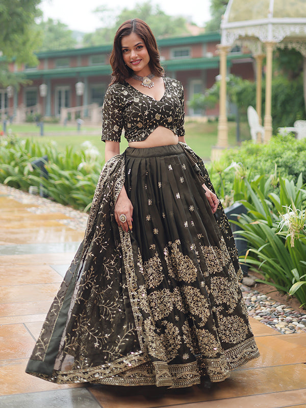 Black Rangoli Silk Sequins Embroidered Lehenga Choli