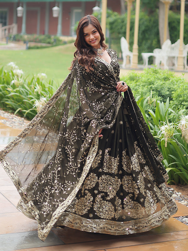 Black Rangoli Silk Sequins Embroidered Lehenga Choli