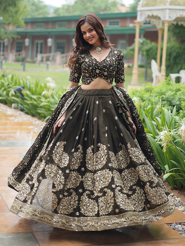 Black Rangoli Silk Sequins Embroidered Lehenga Choli