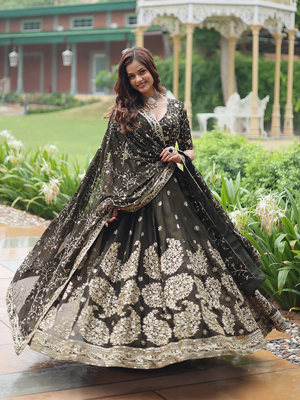 Black Rangoli Silk Sequins Embroidered Lehenga Choli