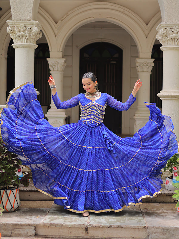 Blue Leheriya Printed Attractive Mirror Lace Lehenga Choli