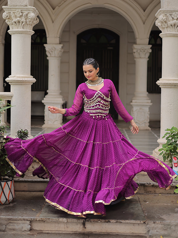 Purple Leheriya Printed Attractive Mirror Lace Lehenga Choli