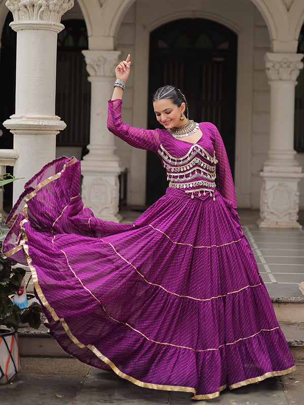 Purple Leheriya Printed Attractive Mirror Lace Lehenga Choli