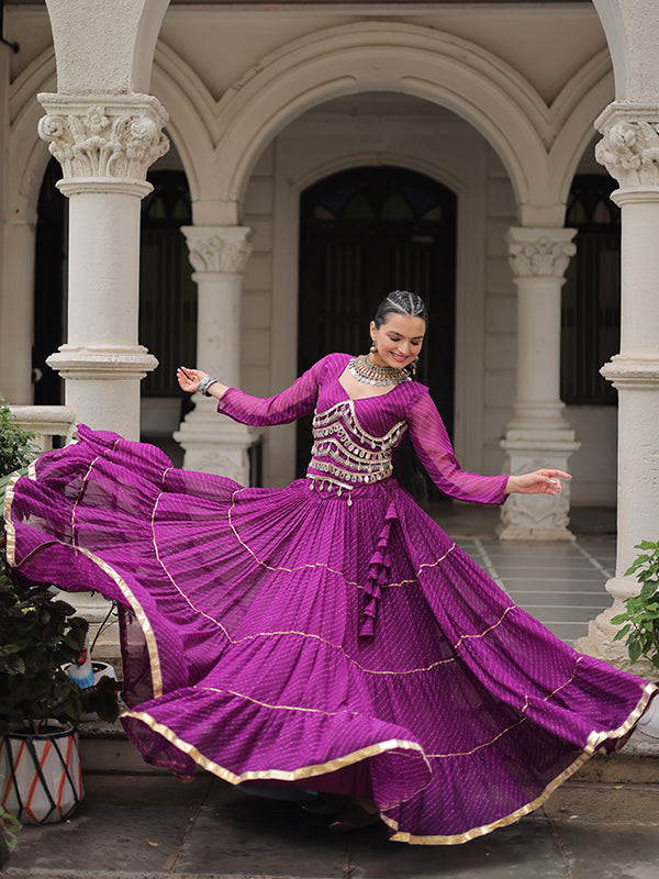 Purple Leheriya Printed Attractive Mirror Lace Lehenga Choli