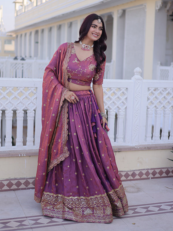 Pink Sequins Zari Embroidered Work Silk Lehenga Choli With Dupatta