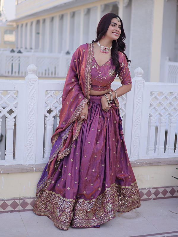 Pink Sequins Zari Embroidered Work Silk Lehenga Choli With Dupatta
