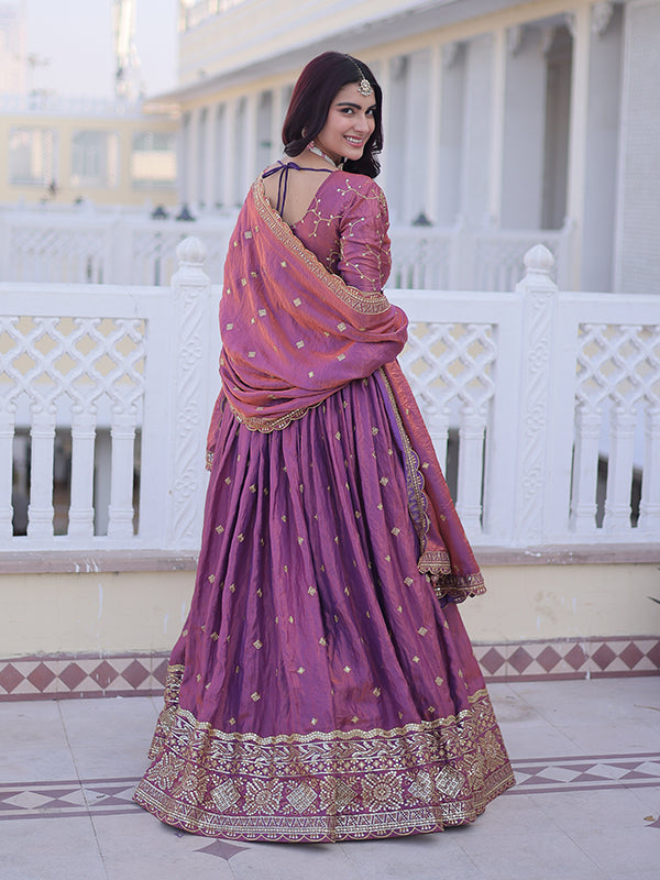 Pink Sequins Zari Embroidered Work Silk Lehenga Choli With Dupatta