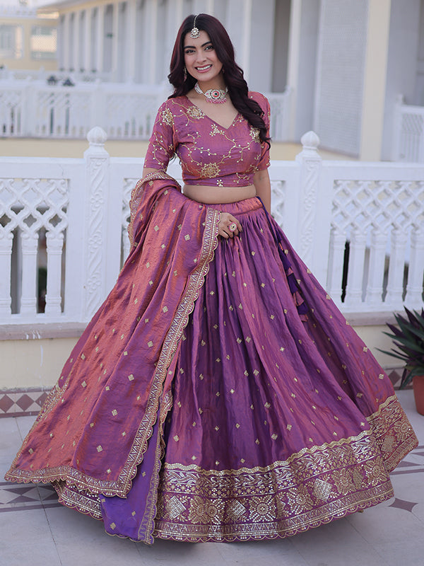 Pink Sequins Zari Embroidered Work Silk Lehenga Choli With Dupatta