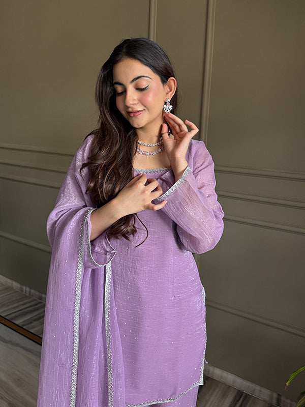 Lavender Siroski Work Crunchy Silk Farshi Salwar Suit