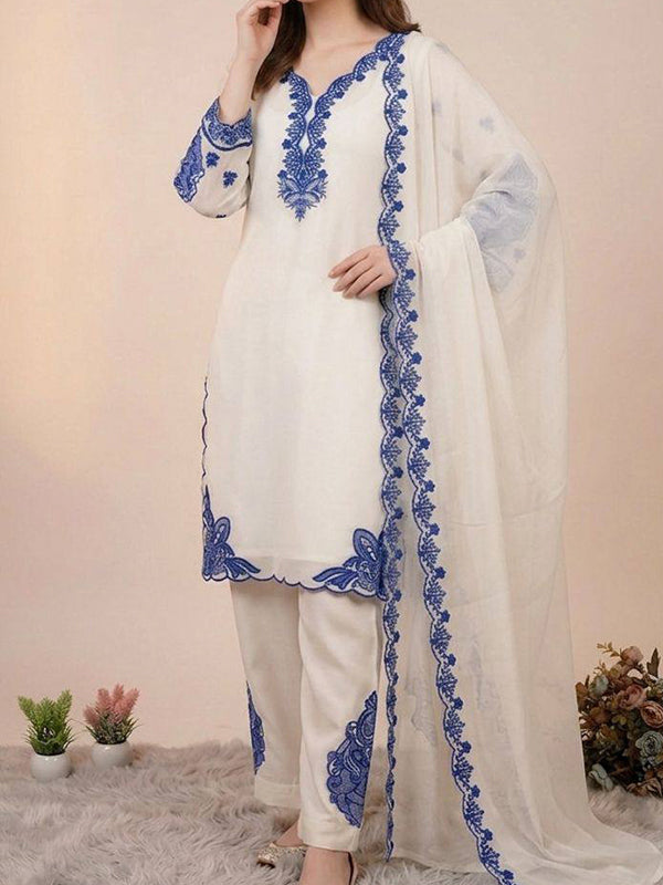 White Embroidery Work Mal Cotton Pakistani Salwar Suit