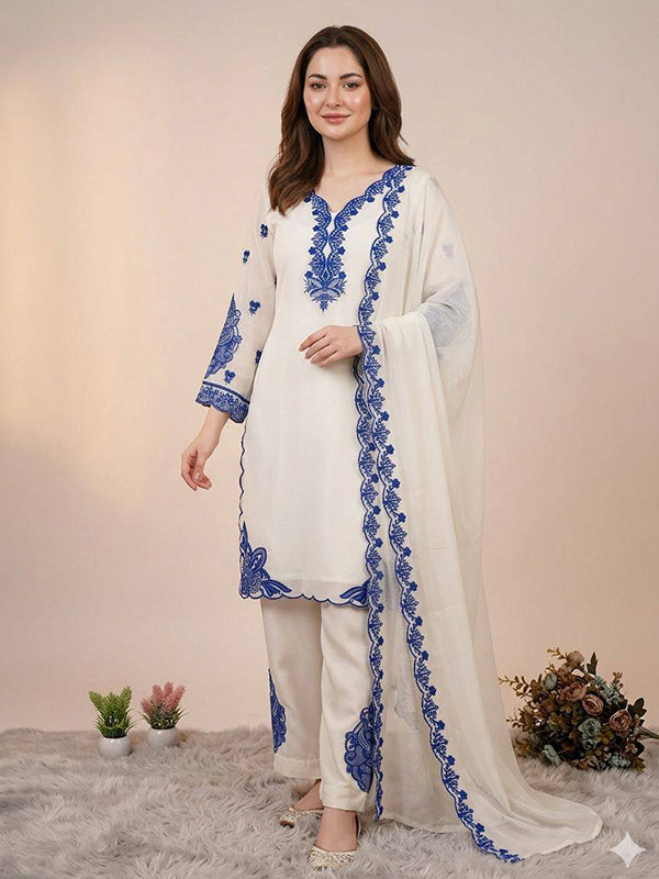 White Embroidery Work Mal Cotton Pakistani Salwar Suit