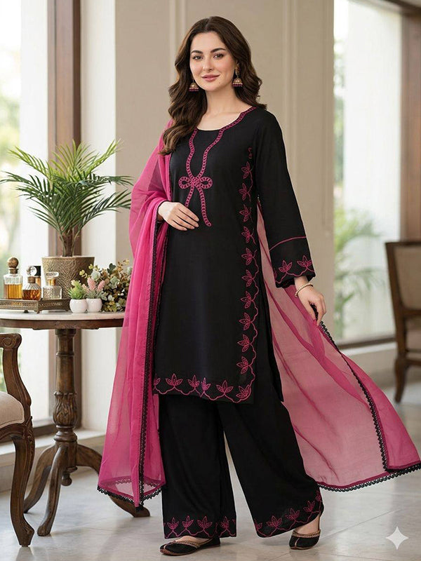 Black Summer Co-Ord Set With Georgette Dupatta